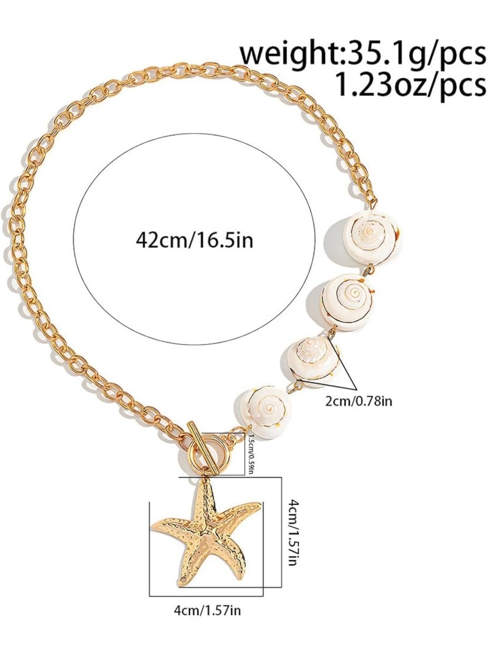 Anthropologie Gold Starfish and White Shell Toggle Necklace - Picture 2 of 4